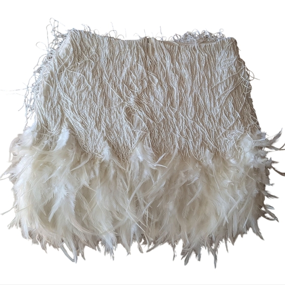Nadine Merabi Sara Beaded Fringe Feathered Skirt Size M/6 - Picture 8 of 13